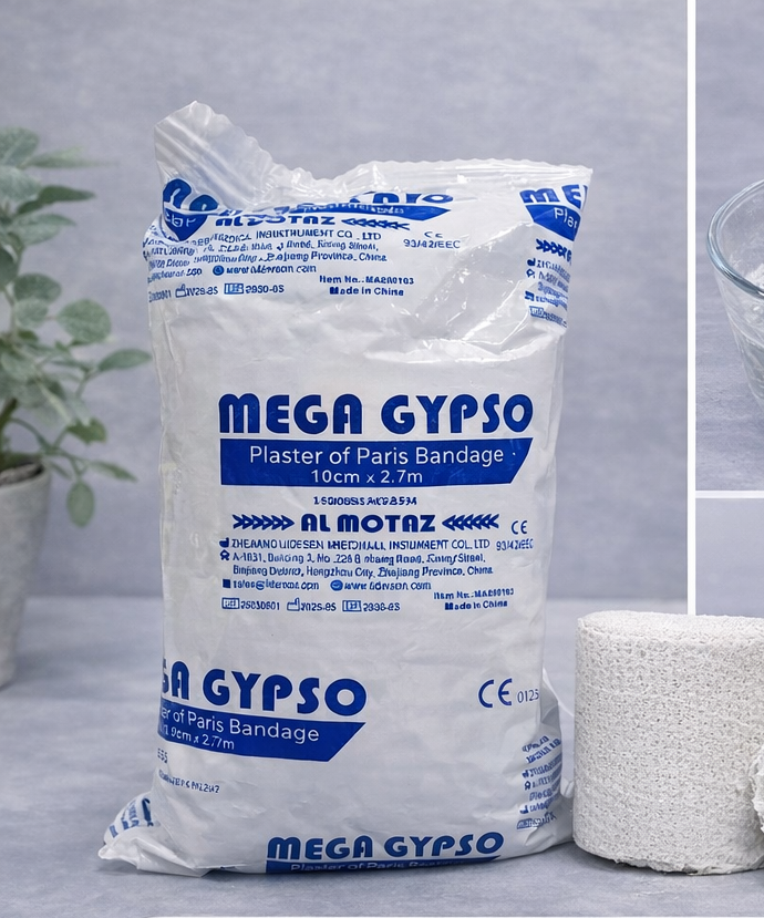 ضمادة جبس باريس – ميجا جبسو  (مقاس 10 سم × 2.7MEGA GYPSO – Plaster of Paris Bandage متر)